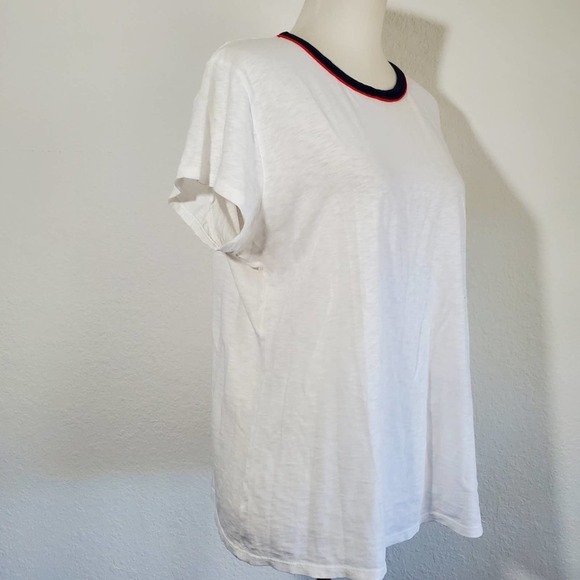NWT Express Crew Neck White with Red & Blue Short Sleeve Cotton T-Shirt - Picture 2 of 8